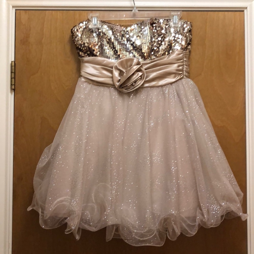 Strapless gold formal dress